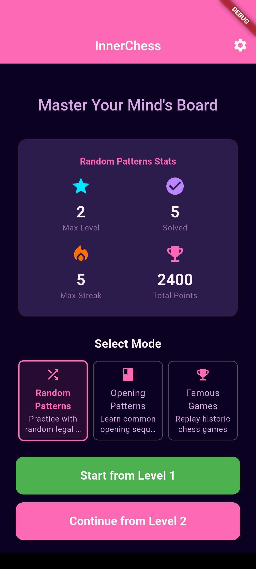 InnerChess Home Screen